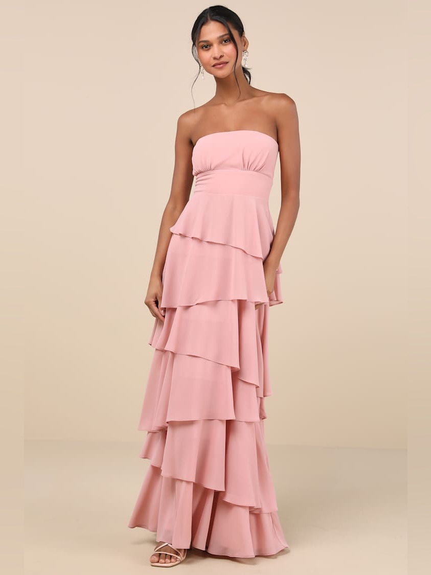 Lulus Gorgeous Essence Blush Strapless Tiered Maxi Dress